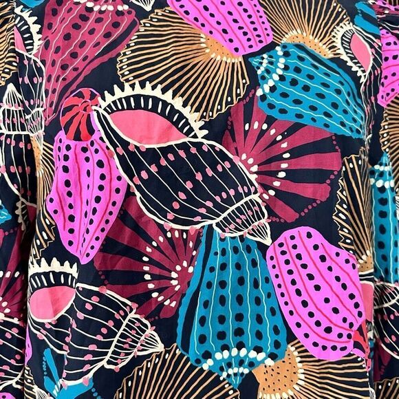 NWT Farm Rio Mock Neck Shell Print Blouse Sz M Boho Coastal Beachy Tribal Batik - Picture 12 of 13